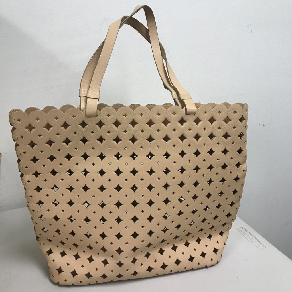 J Crew Tan Camel Perforated Leather Tote Bag